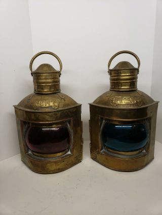 Vintage Brass Port And Starboard Oil Lanterns Lamps Nautical Ship