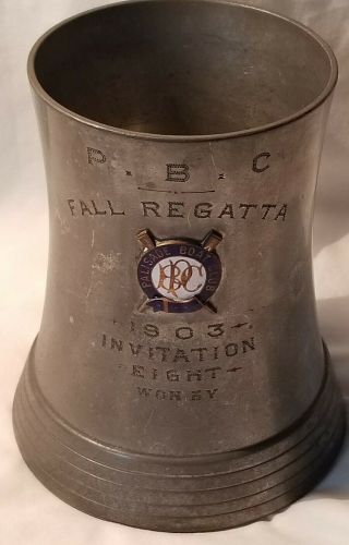 Antique 1903 Palisade Boat Club Rowing Crew Trophy Cup Pewter Tankard John Frick
