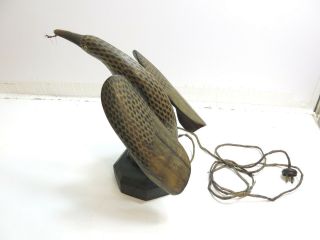 Vintage / Antique Carved Horn Asian Bird Lamp On Wood Base 13 " Tall Needs Rewire