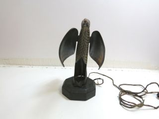 VINTAGE / ANTIQUE CARVED HORN ASIAN BIRD LAMP ON WOOD BASE 13 