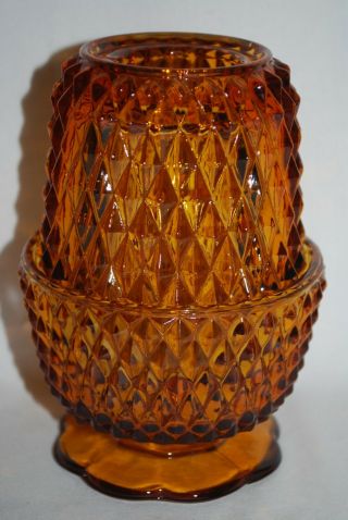 Vintage Indiana Tiara Glass Amber Diamond Point 2 Piece Candle Fairy Lamp Light