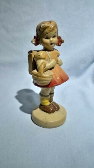 Vintage 40s Chalkware Hummel Like School Girl Backpack Figurine