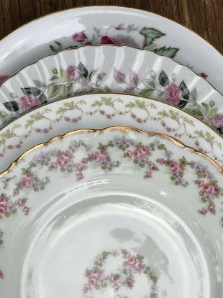 Vintage Mismatched China Dinner Plates Pink Florals Set Of 4