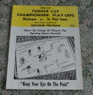 1961 - 62 St.  Paul Saints Hockey Program Vs Muskegon Turner Cup Playoffs