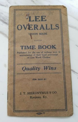 Vintage Lee Overalls Union Made Time Book Railroad