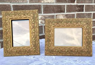 Set Of 2 Vintage Gold Ornate Raised Rose Motif Picture Frames Easel 3.  5x5 Weston