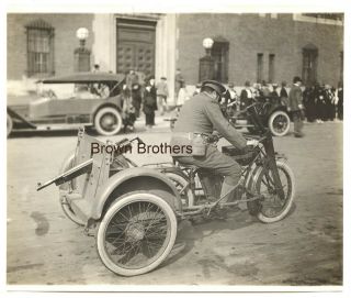 Vintage 1918 Wwi Motor Machine Gun Service Motorcycle Army Photo