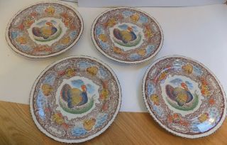 Antique " Rowland & Marsellus " Staffordshire Turkey Plates (set Or 4) 10 1/4 "