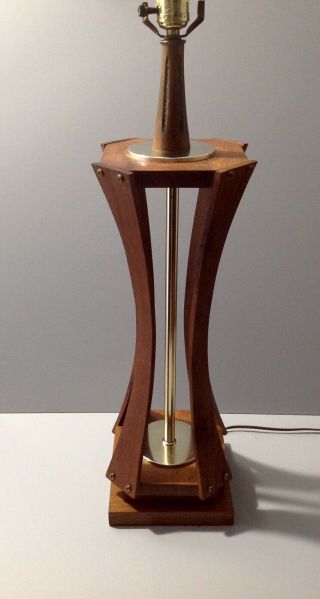 Mid Century Danish Modern Teak Table Lamp Curved Wood 27” Evc