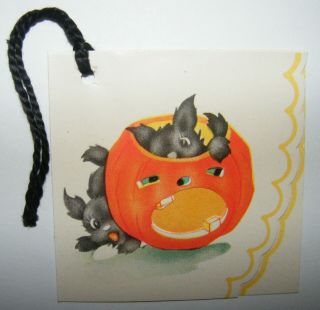 Vtg Halloween Bridge Tally Scottie Dogs Terrier & Jol Pumpkin A - Meri - Card