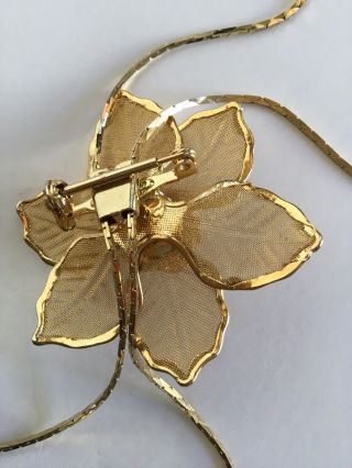 Vintage Gold Tone Mesh Rose Lariat Necklace And Earrings Slide Pendant Slider 2