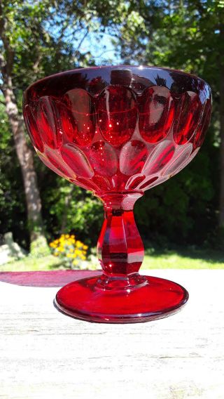 Vintage Fenton Set Of 4 Ruby Red Thumbprint Sherbet Goblets Heavy Glassware