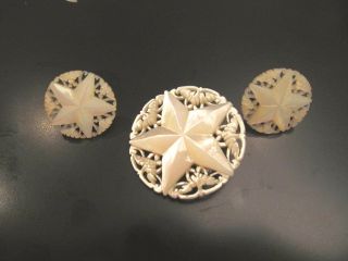 Vintage Shell Star Pin And Earring Set