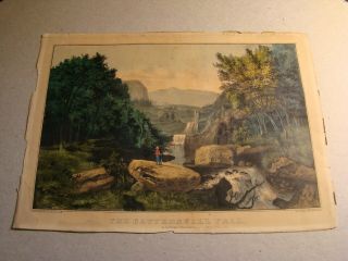 Antique 19th Century Currier And Ives Lithograph Print Catterskill Fall