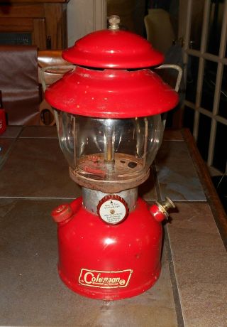 Vintage 6 / 65 Coleman Lantern Model 200a Red Pyrex Globe Single Mantle 1965