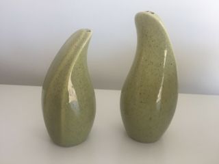 Vintage Mid Century Modern Ceramic Salt & Pepper Shakers Atomic Green Speckle