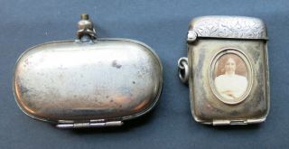 Antique Personal Effects Sterling Silver Vesta Case,  Nickel Sovereign Coin Case