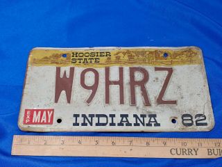1982 Ham Radio License Plate Indiana W9hrz Hoosier State Rare Vanity Cb Vtg