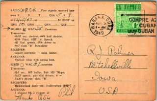 Vintage HAVANA Cuba Postcard QSL Amateur Radio Postcard Phil Richard 1949 Cancel 2
