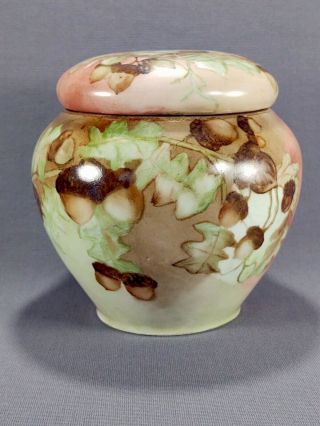 Vintage Porcelain Acorn Themed Ginger Jar Pipe Smoking Tobacco Humidor