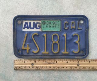 California Vintage Motorcycle Blue/yellow License Plate 4s1813 Aug 1996 Stickers