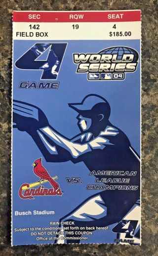 Authentic Game 2004 World Series Clinching Game 4 Ticket Stub Red Sox