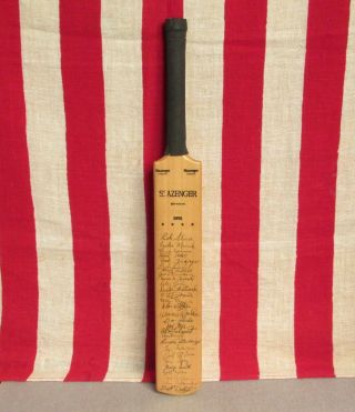Vintage Slazenger Wood Miniature Cricket Bat Award Trophy Team Signed 17 "