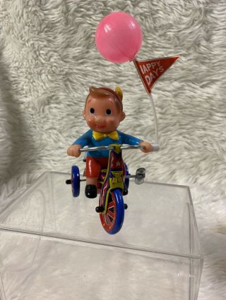 Vintage Pinocchio Tin Toy Wind Up Boy On Tricycle Made In Korea