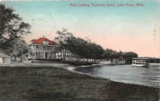Lake Orion Mi 1907 - 08 View Of The Main Landing On Assembly Island Vintage 583