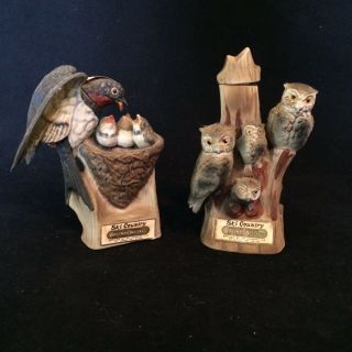 Vintage Ski Country Screech Owl & Barn Swallow 2oz Mini Porcelain Decanter