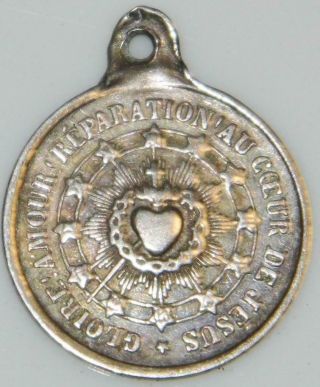 Antique Sterling Silver Holy Medal Brotherhood Of The Sacred Heart Pope Leo Xiii