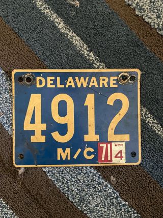 Rare Vintage 1942 Delaware Motorcycle License Plate 4912