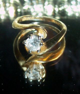 Vtg Large Cz Cubic Zirconia Solitaire 18kt Hge Gold Twist Mark " A " Cocktail Ring