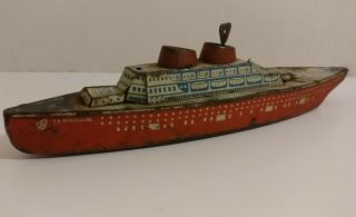 Ss Wolverine Supply & Mfg.  Co.  Wind Up Cruise Ship Toy Boat Vintage Tin