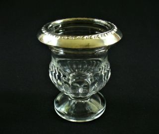 Vintage Clear Glass Sterling Silver Rim Embossed Footed Toothpick Holder