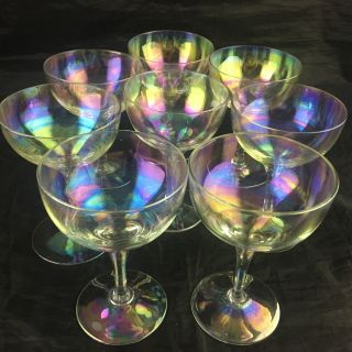 Vintage Iridescent Aperitif/wine Glass Set 8 Stemware Glassware Drinkware
