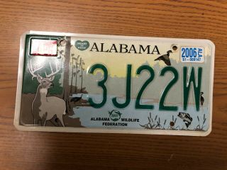 Alabama Wildlife Federation Graphic Deer Auto License Plate " 3j22w " Al