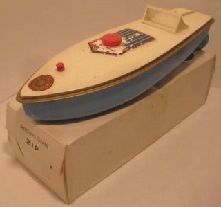 Antique Tin Wind Up Toy Zip Speed Boat 10 " Sutcliffe W Box 1940s - 1950s