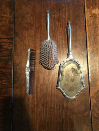 Antique Webster Co.  Sterling Silver Vanity Set - Brush,  Comb And Handheld Mirror