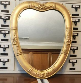 Vintage Antique Ornate Gold Gesso Wood Framed Wall Mirror 20x16 Heart