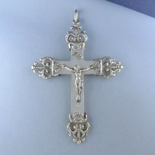 Fine Sterling Silver Mother Of Pearl Cross / Antique Crucifix Pendant