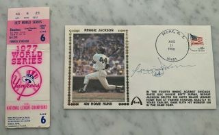 1977 World Series Game 6 Ticket Stub Reggie Jackson 3 Hrs & Signed Cover Yankees