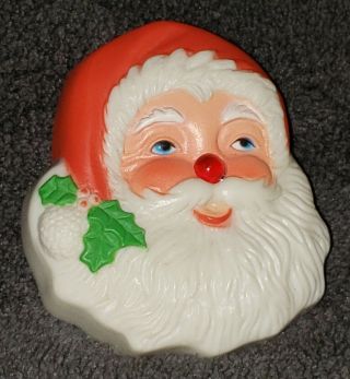 Vintage Plastic Santa Claus With Light Up Red Nose & Blushed Face X - Mas Pin