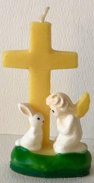 Vintage Gurley Yellow Cross Angel & Bunny Rabbit Wax Candle Easter Decoration