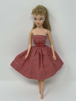 Vintage Babs Barbie Suzette Clone Sized Doll Clothes Red White Striped Dress
