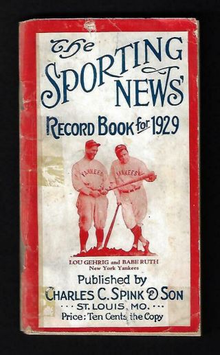 1929 Sporting News Record Book Babe Ruth & Lou Gehrig On Front Cover