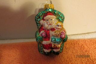 Vintage Christmas Glass Ornament Santa In Chair With Child
