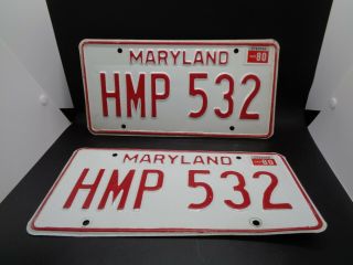 Vintage 1980 Maryland License Plate Pair Hmp 532 Tags
