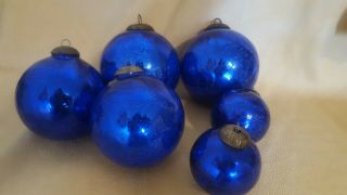 Antique Kugel Midwest German Christmas Ornaments Cobalt Blue