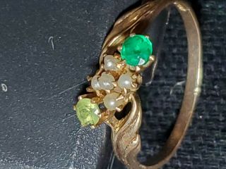 1.  8g Antique Solid 14k Yellow Gold Ring With Seed Pearls And Stones Marked Sz 8